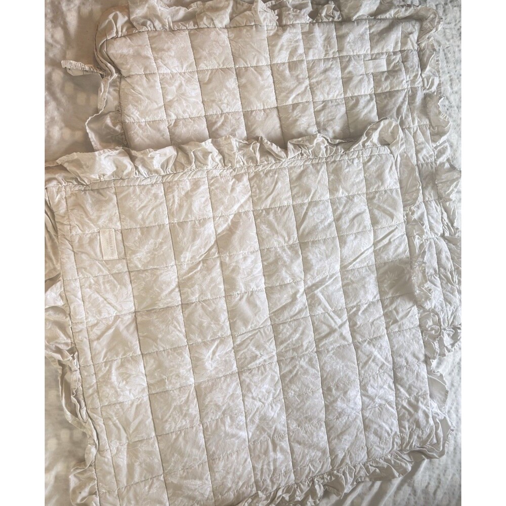 CABBAGES & ROSES LONDON EURO Quilted Ruffled Pillow Shams Covers, Set Of 2 24x24